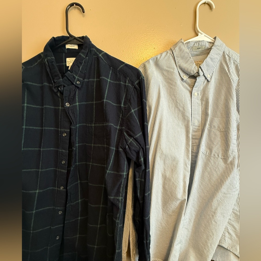 Men's Blue and White J.Crew Striped Shirt